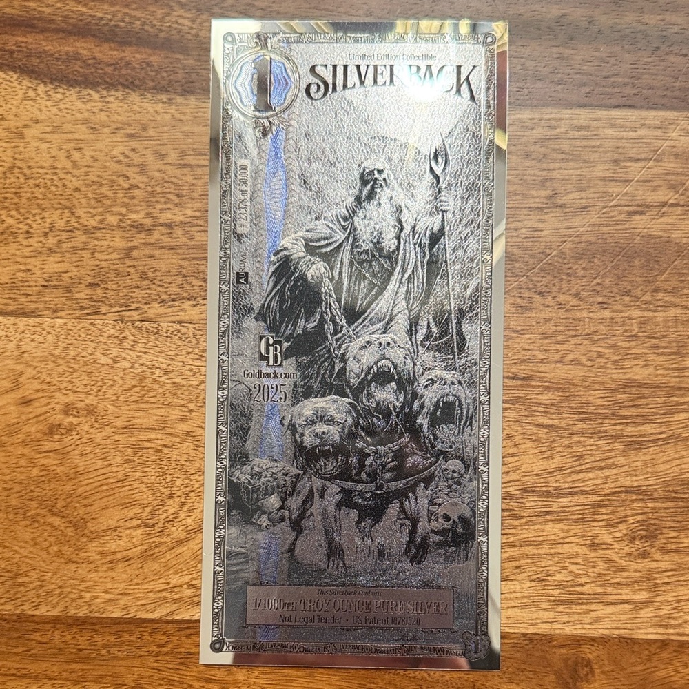 Goldback Silverback 1/1000 oz Pure Silver Art Bar - Silver & Black